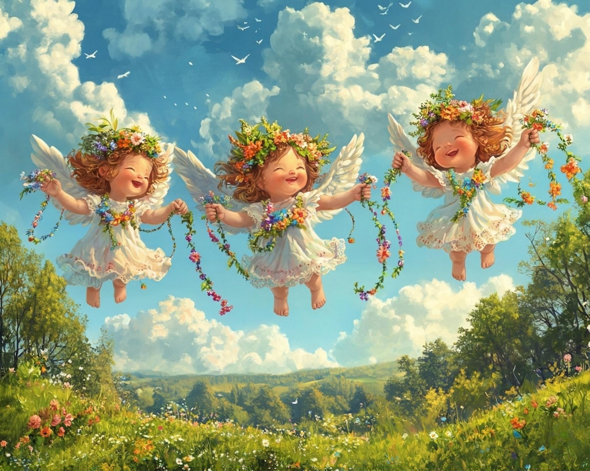Three Little Angels in Spring Diamond Art Kit