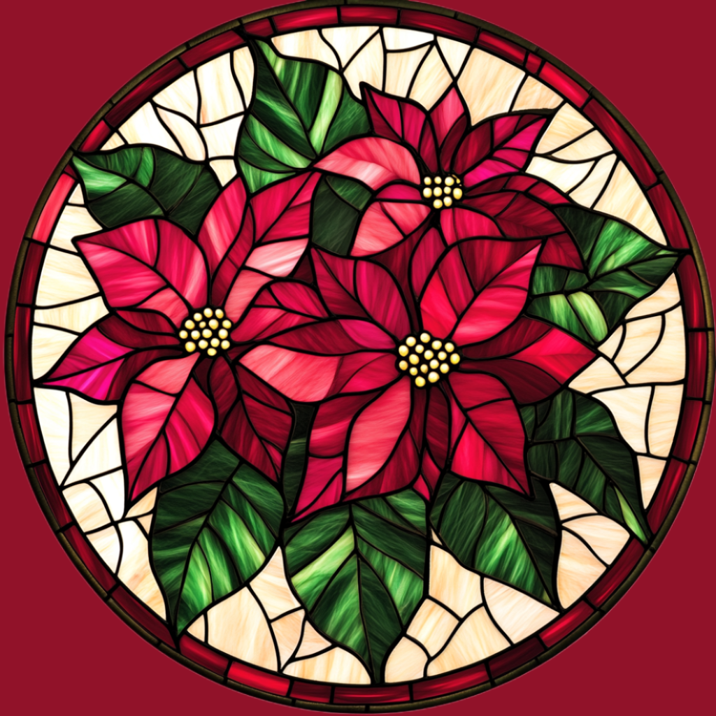 Three Poinsettia Flower Abstract Circle Diamond Art Kit
