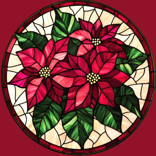 Three Poinsettia Flower Abstract Circle Diamond Art Kit