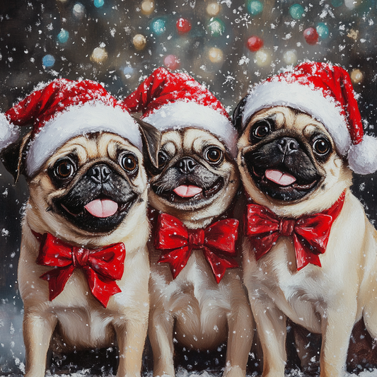 Three Pugs at Christmastime Diamond Art Kit