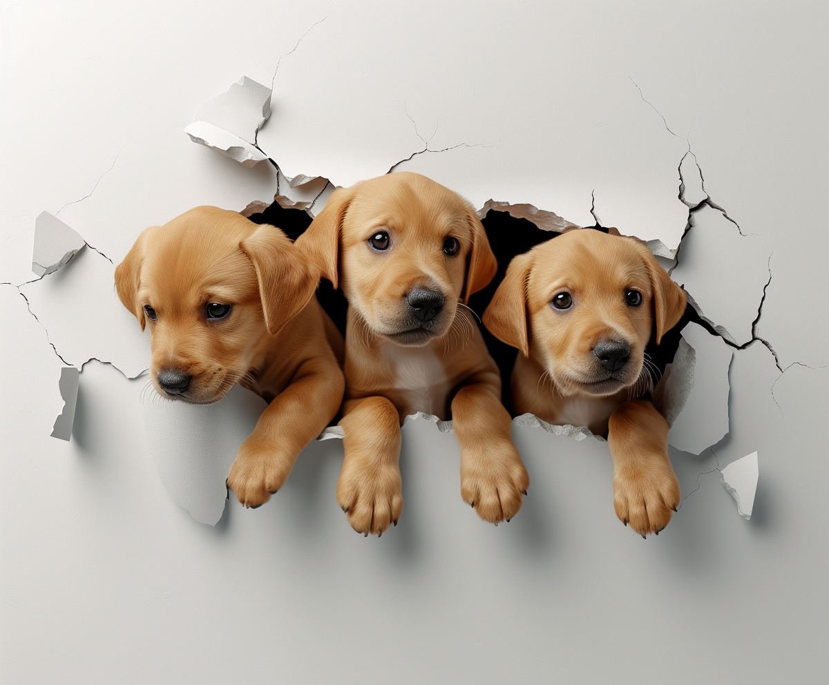 Three Puppies and Cracked Wall Diamond Art Kit