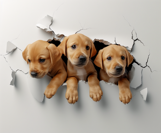 Three Puppies and Cracked Wall Diamond Art Kit