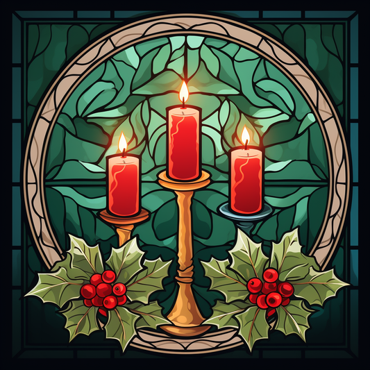Three Candles and Holly Abstract Diamond Art Kit
