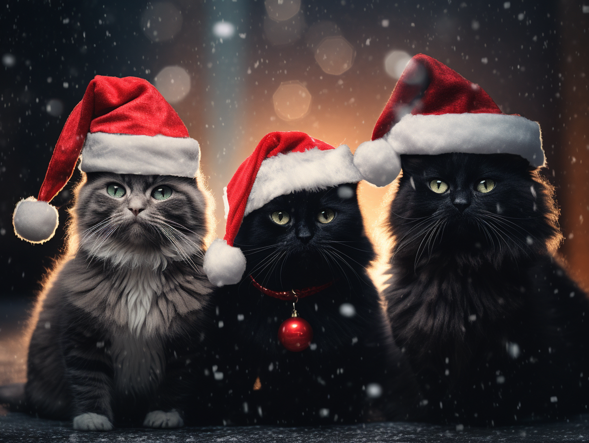 Three Santa Hat Cats Diamond Art Kit
