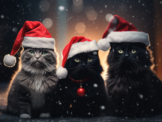 Three Santa Hat Cats Diamond Art Kit