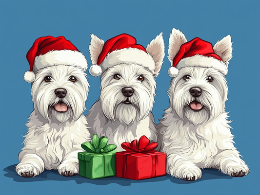 Three Santa Hat Westies Diamond Art Kit