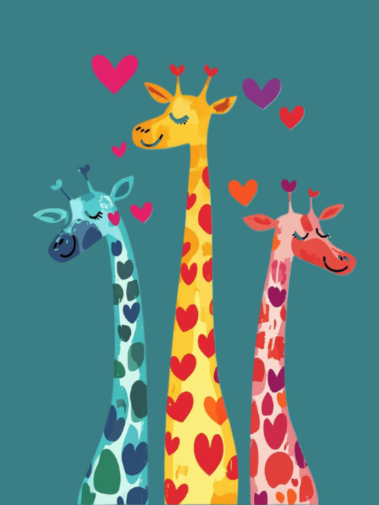 Three Tall Heart Giraffes Diamond Art Kit