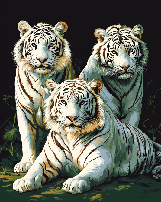 Three White Tigers in the Sun Diamond Art Kit