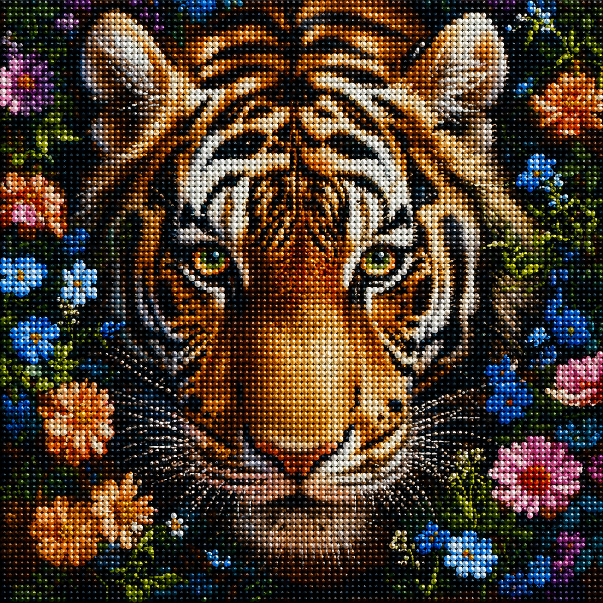 Tiger And Flowers Diamond Art Kit — diamond art kit canvas