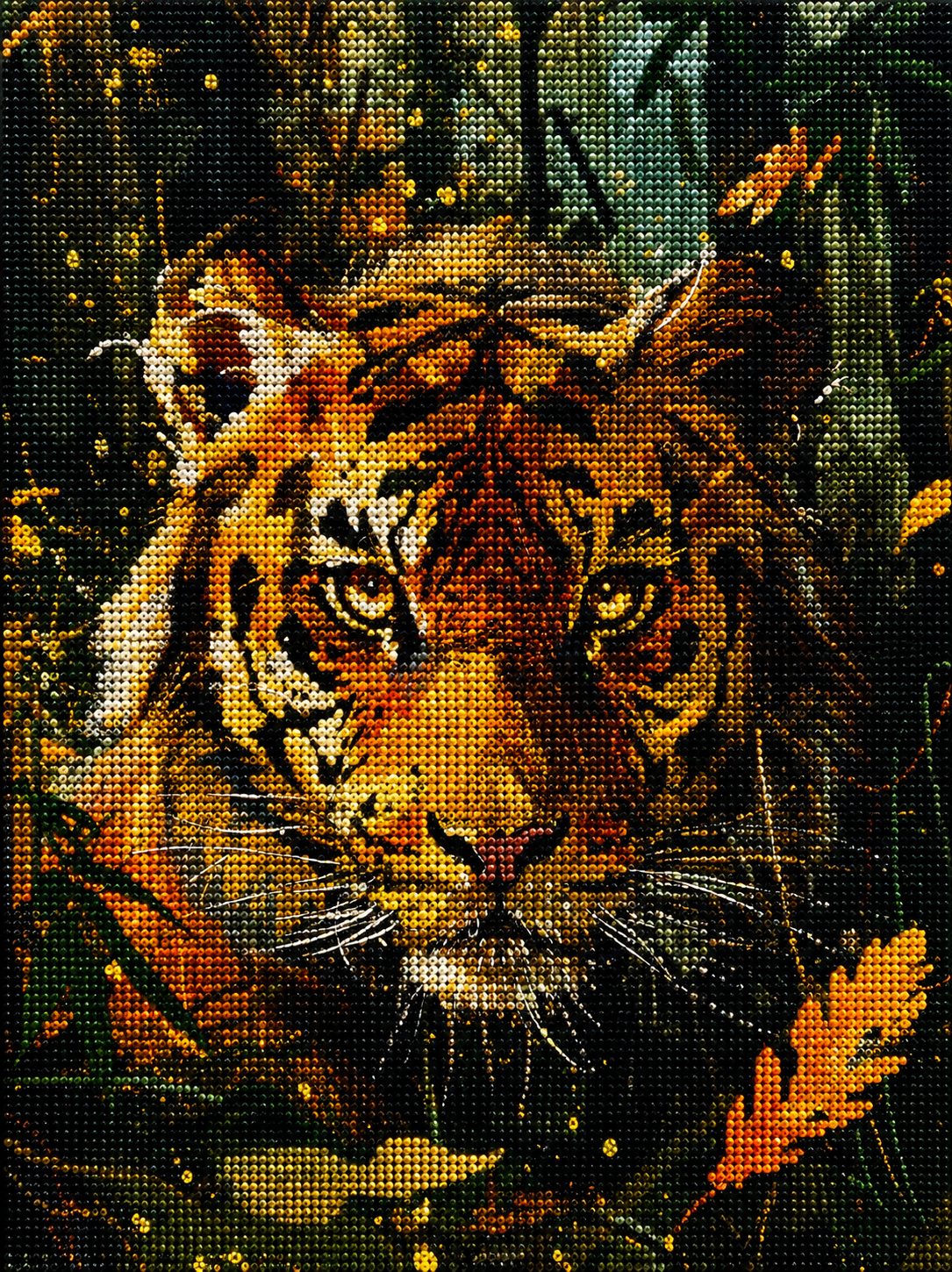 Tiger And Leaves Sunlight Diamond Art Kit