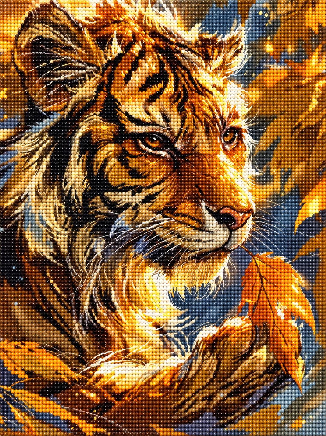 Tiger Holding A Leaf Diamond Art Kit