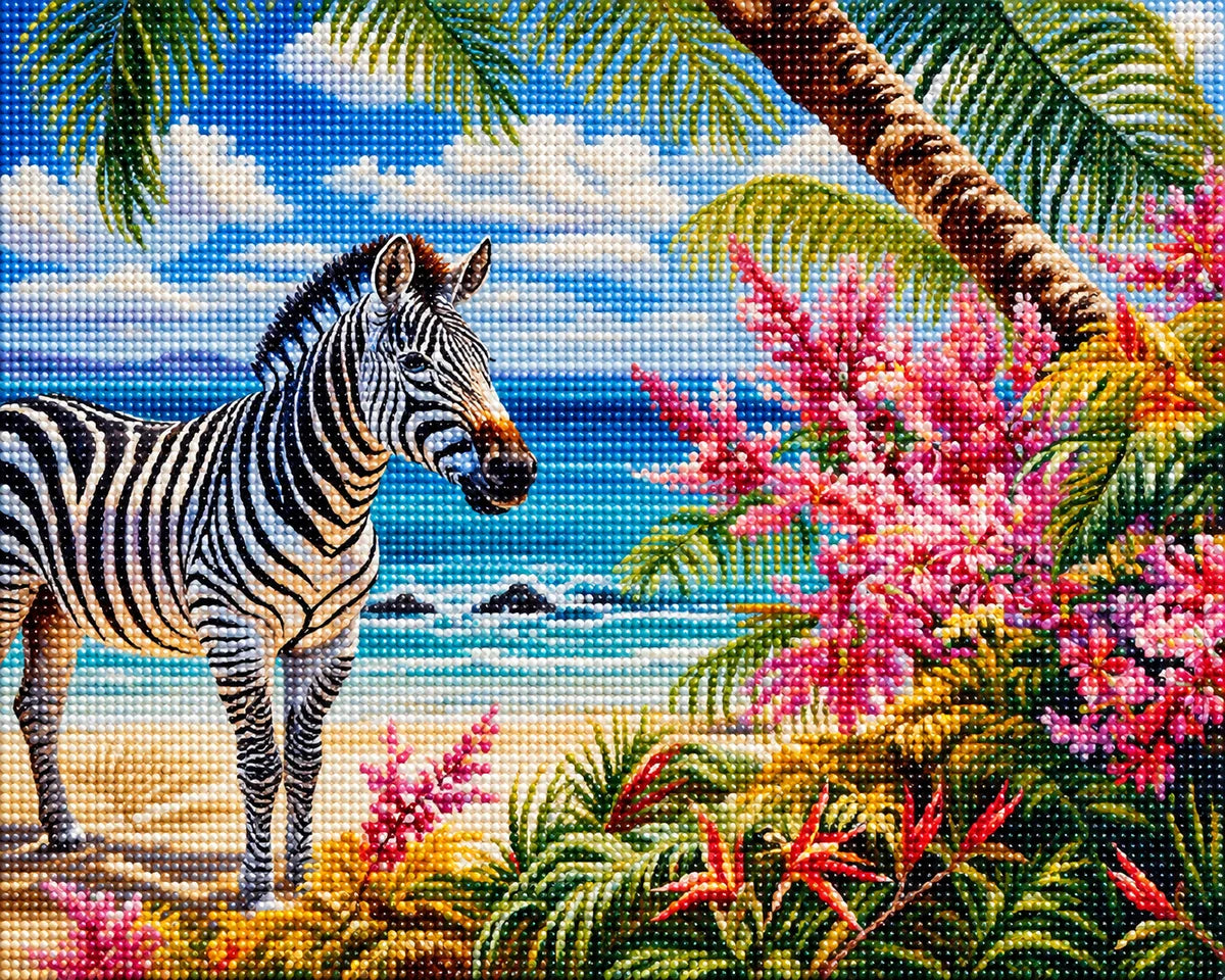 Tropical Flower Zebra Diamond Art Kit