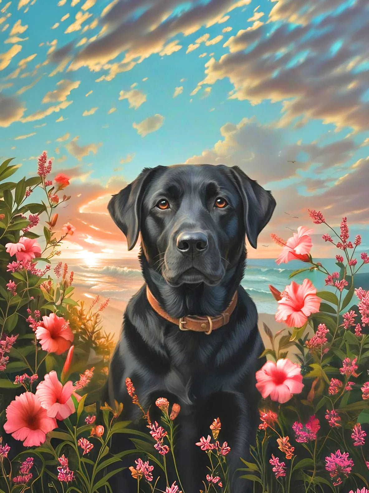 Tropical Sunset Black Labrador Retriever Diamond Art Kit