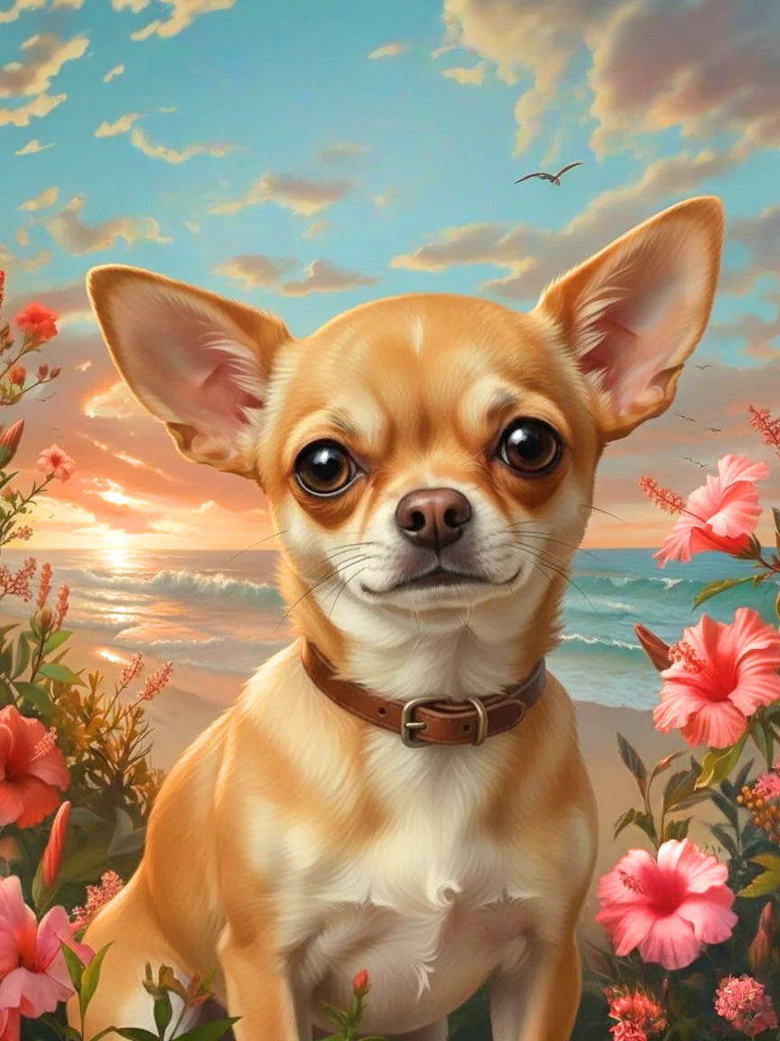 Tropical Sunset Short Haired Chihuahua Diamond Art Kit