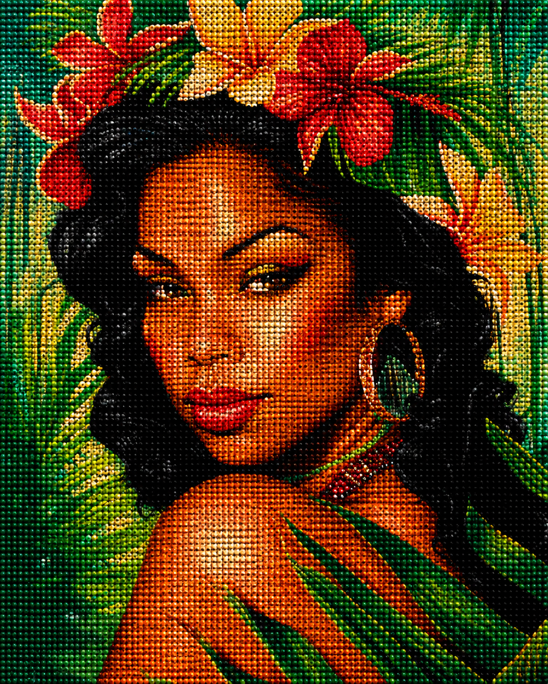 Tropical Flower Hair Woman Diamond Art Kit — diamond art kit canvas