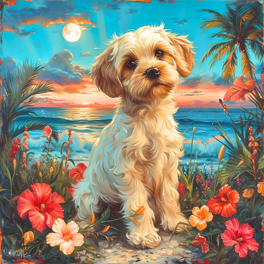 Tropical Flower Puppy Diamond Art Kit