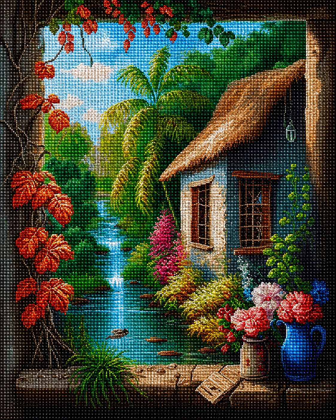 Tropical River Hut Diamond Art Kit