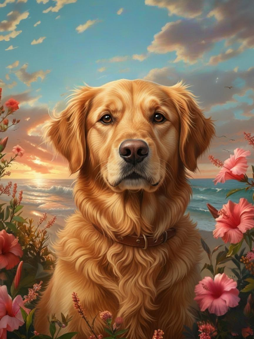 Tropical Sunset Golden Retriever Diamond Art Kit