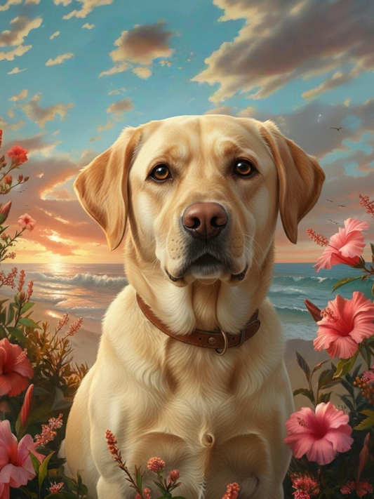 Tropical Sunset Yellow Labrador Retriever Diamond Art Kit