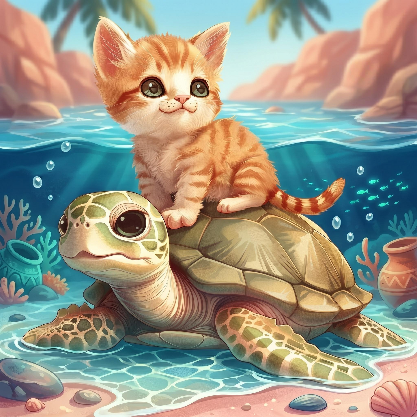 Turtle And Kitten Diamond Art Kit