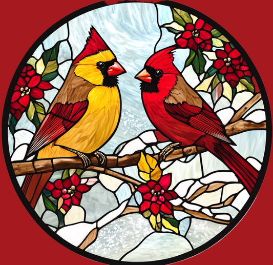 Two Abstract Cardinals Winter Circle Diamond Art Kit