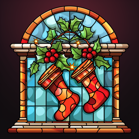 Two Abstract Christmas Stockings Diamond Art Kit