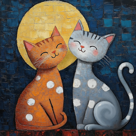 Two Abstract Spotted Cats Diamond Art Kit
