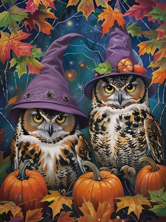 Two Apples and Pumpkin Owls Diamond Art Kit