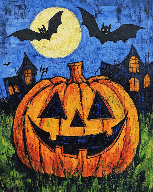 Two Bats and Pumpkin Abstract Diamond Art Kit