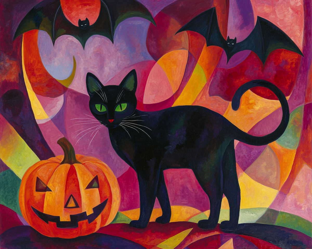 Two Bats and Black Cat Diamond Art Kit