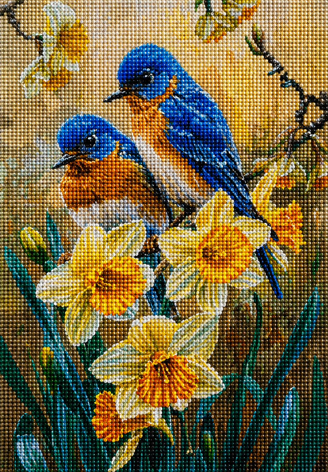 Two Birds Behind Daffodils Diamond Art Kit — diamond art kit canvas