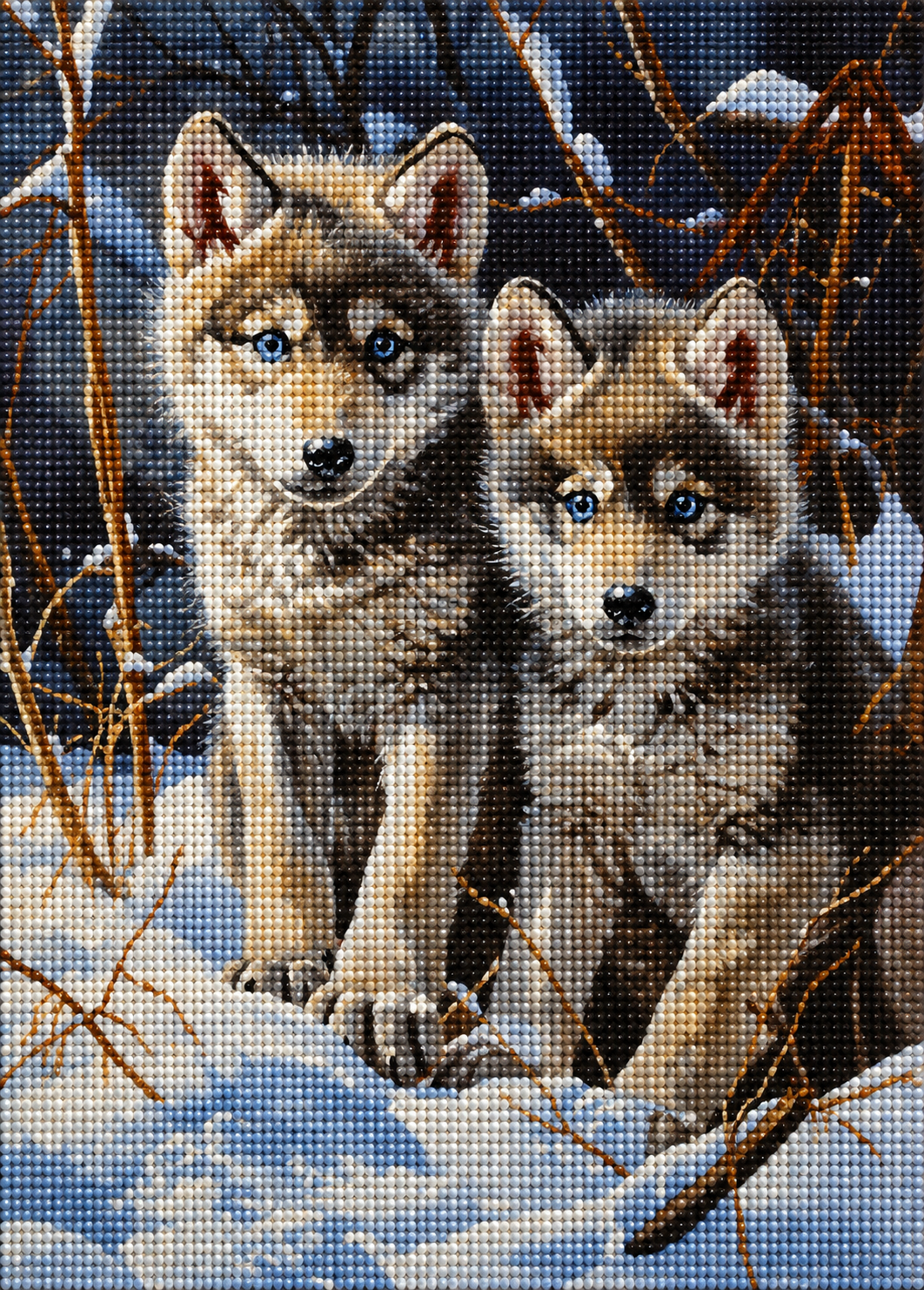 Two Blue Eyed Wolf Cubs Diamond Art Kit