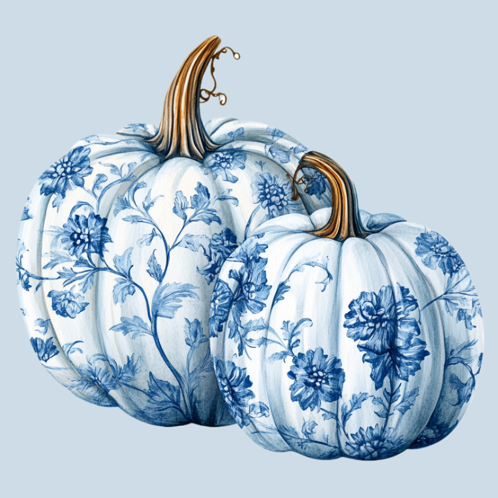 Two Blue Flower Painted Pumpkin Diamond Art Kit