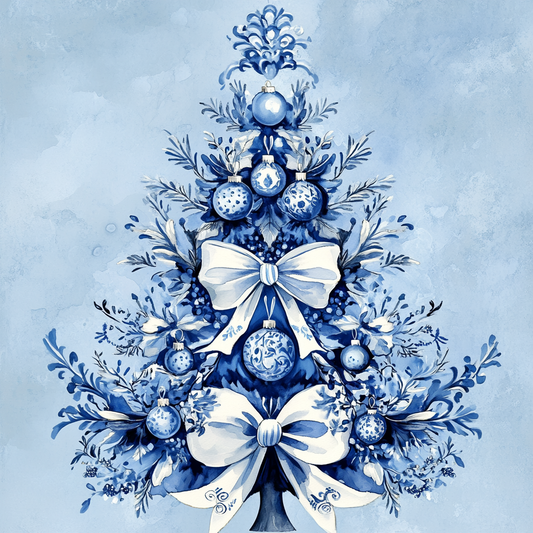 Two Bow Blue Christmas Tree Diamond Art Kit