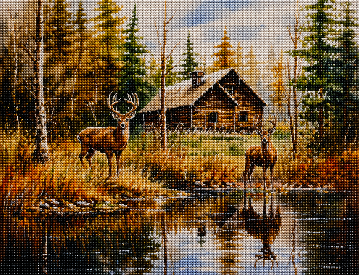 Two Buck Wood Cabin Diamond Art Kit