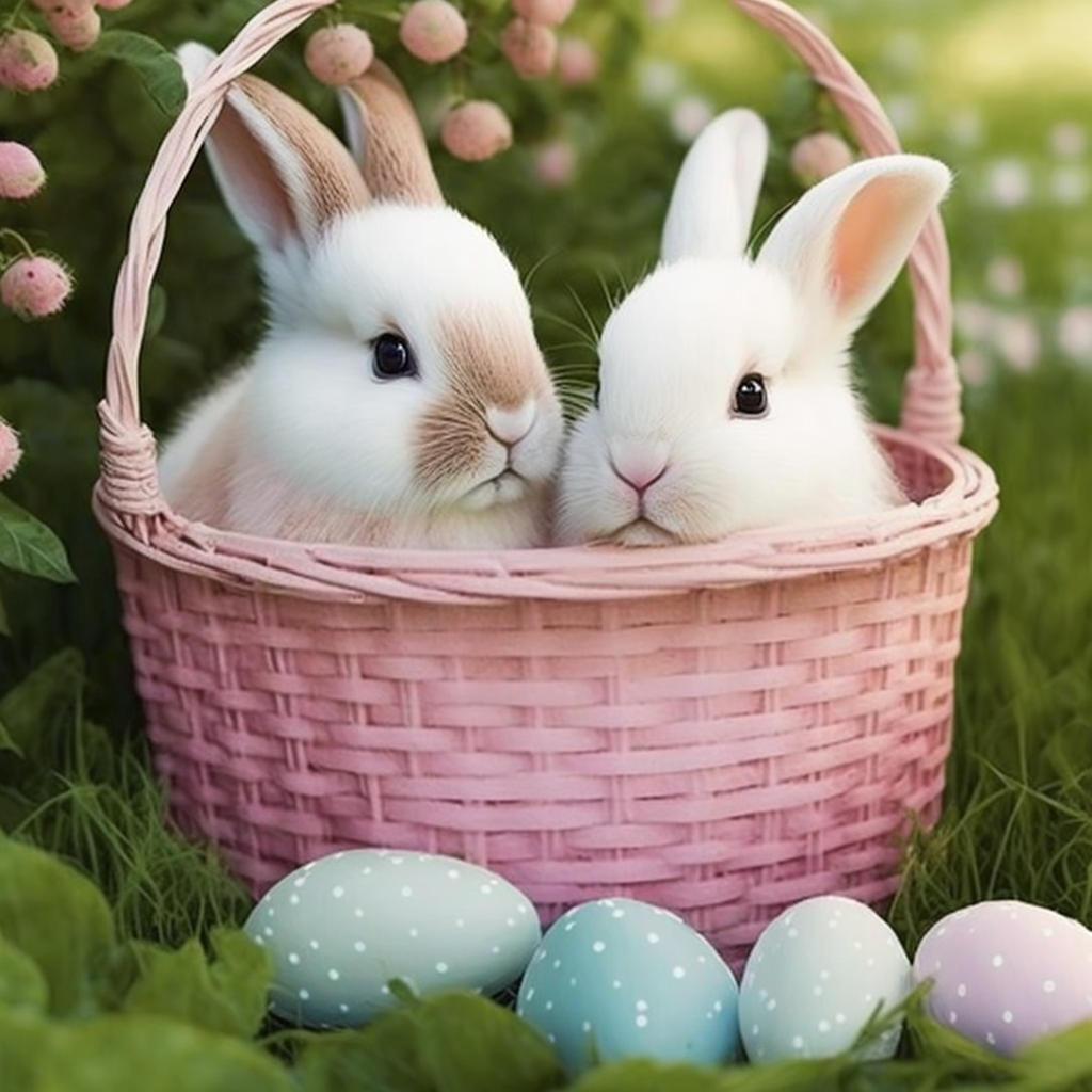Two Bunnies in a Basket Diamond Art Kit