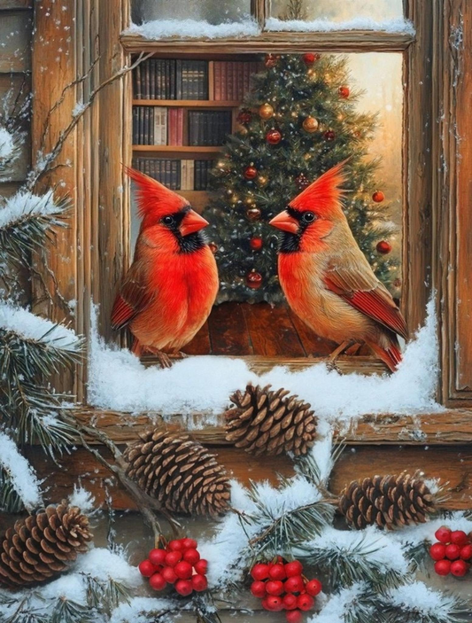 Two Cardinals on the Windowsill Diamond Art Kit