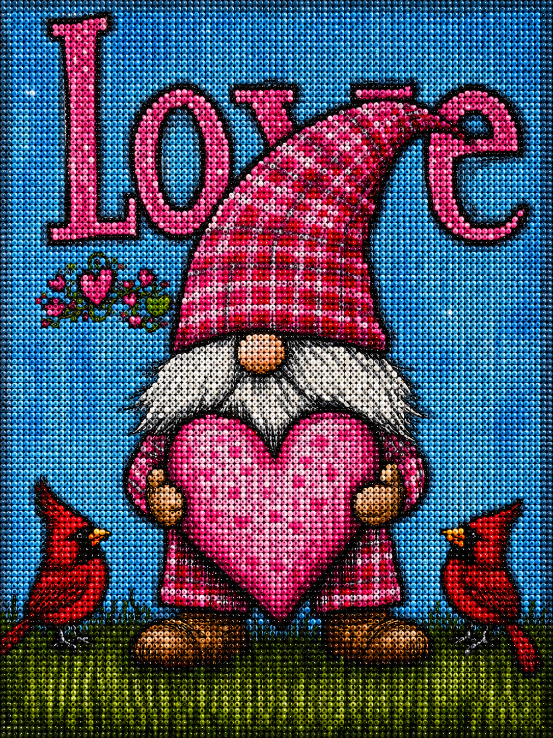 Two Cardinals Love Gnome Diamond Art Kit — diamond art kit canvas