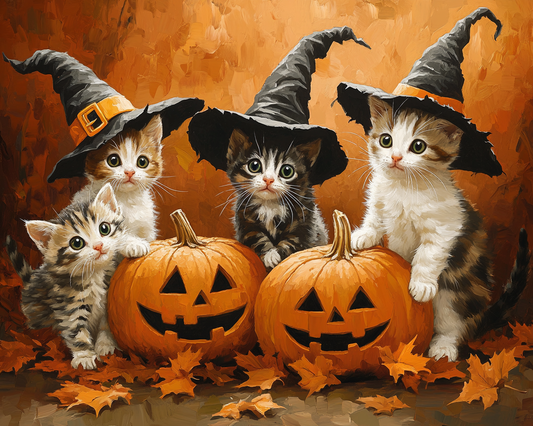 Two Carved Pumpkins and Kittens Diamond Art Kit