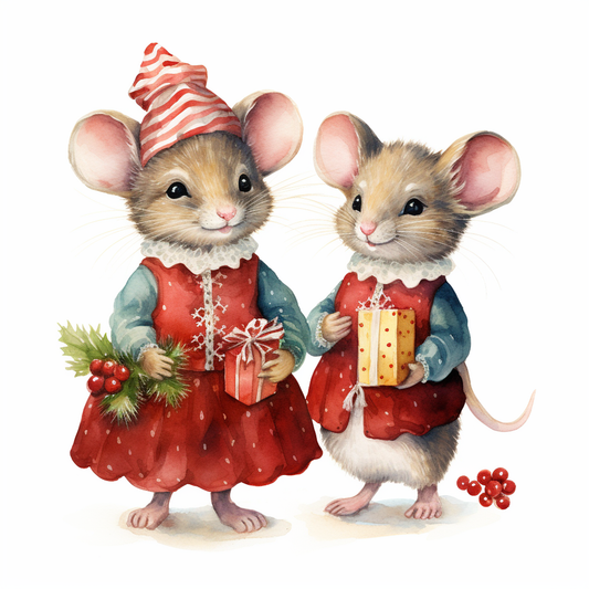 Two Christmas Mice Diamond Art Kit