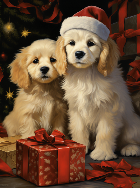 Two Christmas Puppies Diamond Art Kit