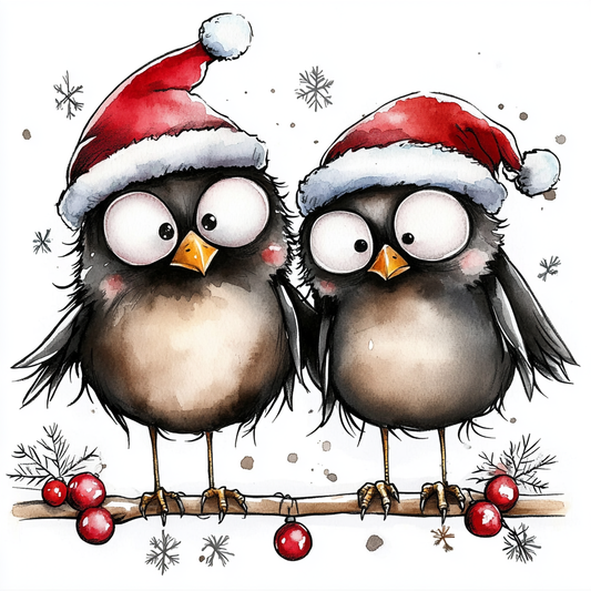 Two Crazy Christmas Birds Diamond Art Kit