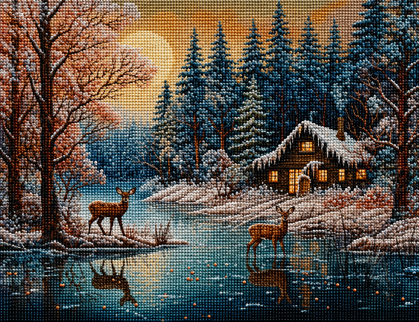 Two Deer Wood Cabin Diamond Art Kit