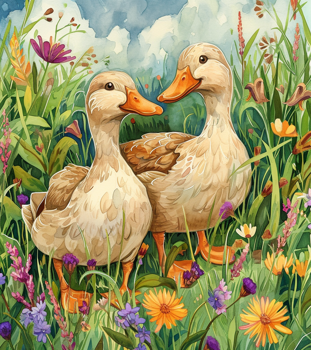 Two Ducks in the Flowers Diamond Art Kit