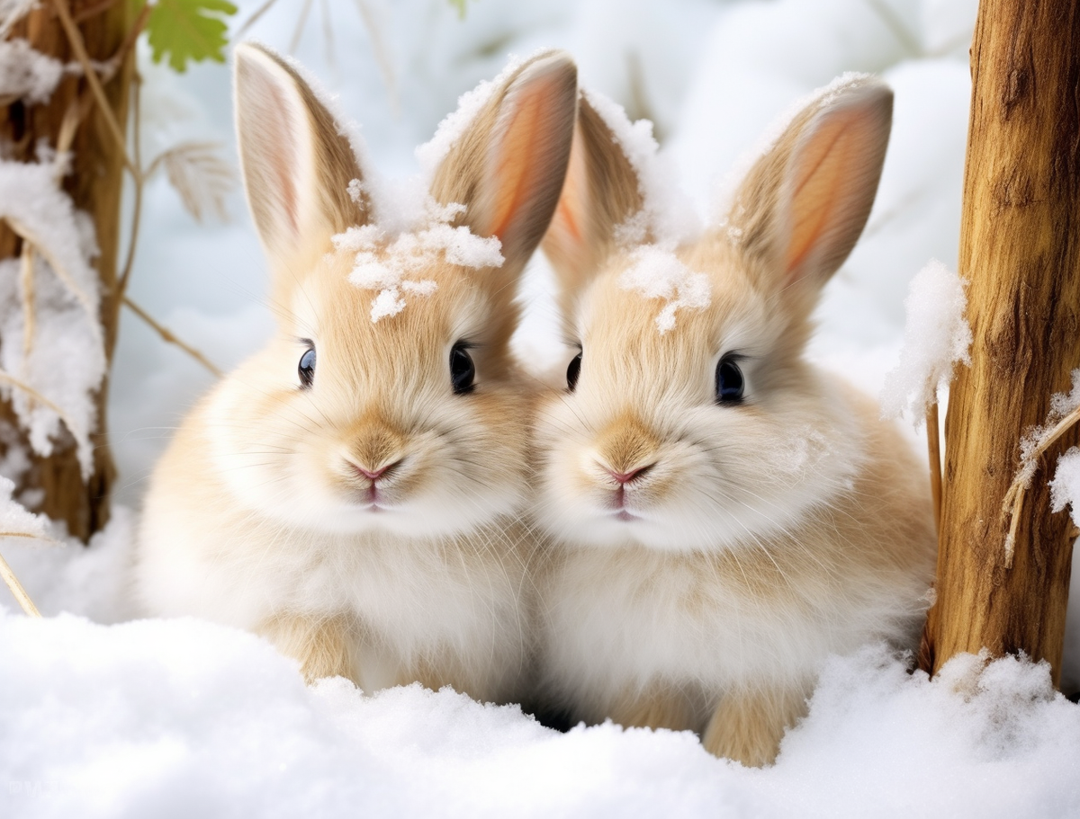 Two Fawn Colored Rabbits in the Snow Diamond Art Kit
