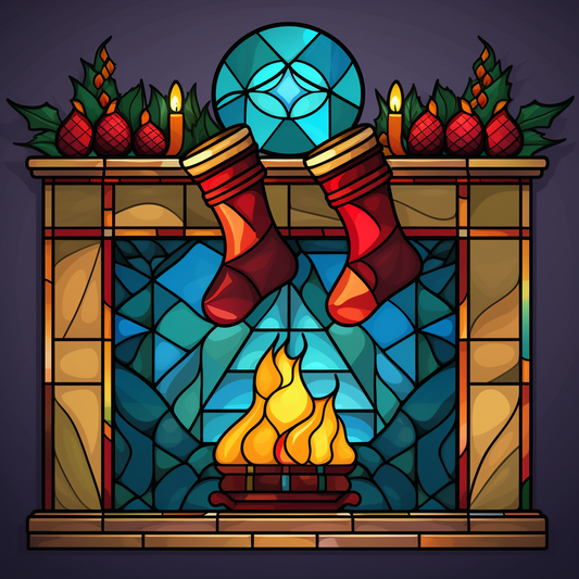 Two Fireplace Christmas Stockings Diamond Art Kit