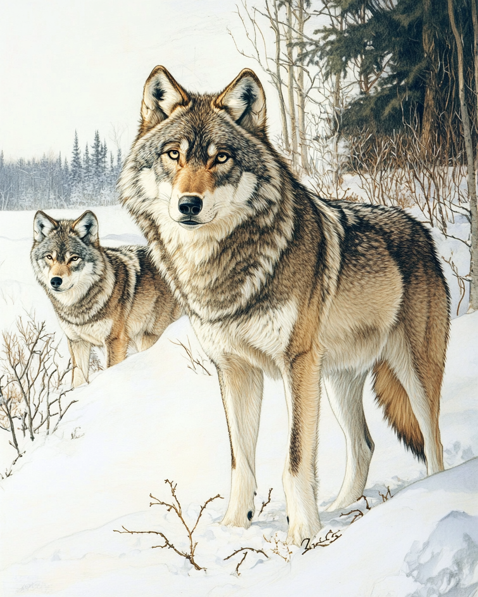 Two Forest Wolves in the Snow Diamond Art Kit