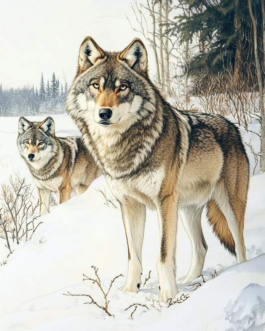 Two Forest Wolves in the Snow Diamond Art Kit