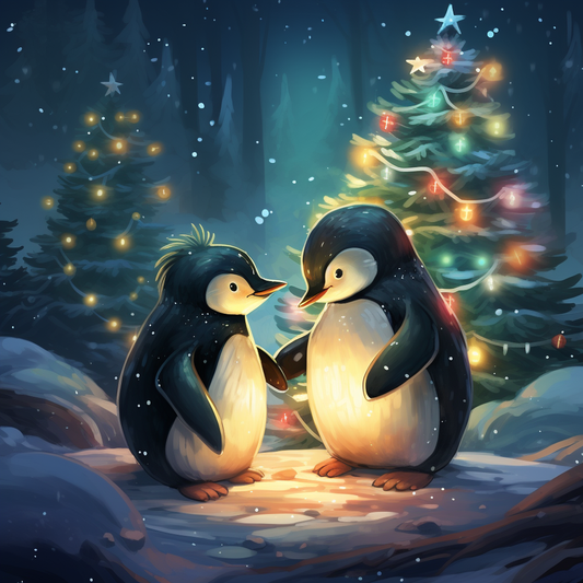 Two Glowing Christmas Penguins Diamond Art Kit