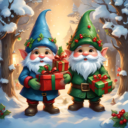 Two Gnomes and Christmas Presents Diamond Art Kit